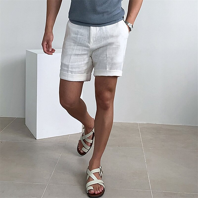 Men's Shorts Linen Shorts Summer Shorts Beach Shorts Zipper Plain Comfort Breathable Short Outdoor Daily Streetwear Linen / Cotton Blend Stylish Casual Black White Inelastic