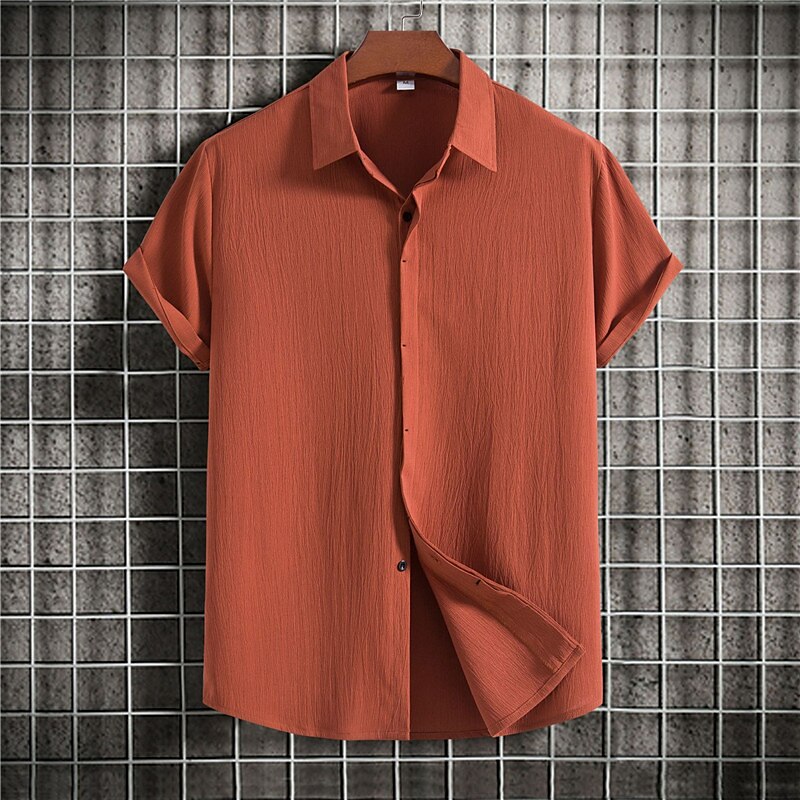 Men's Linen Outdoor Beach Vacation Fashion Casual Breathable Light Comfortable Plain Short Sleeve Shirt