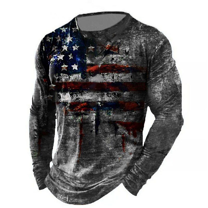 Men's T shirt Tee Graphic Prints American Flag National Flag Crew Neck  3D Print Outdoor Street Long Sleeve Top