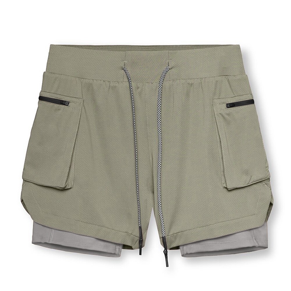 Men's Running Shorts Gym Shorts Drawstring 2 in 1 Shorts Athletic Athleisure Spandex Breathable Soft Quick Dry Yoga Fitness Gym Workout Sportswear Activewear Solid Colored Black Army Green Khaki