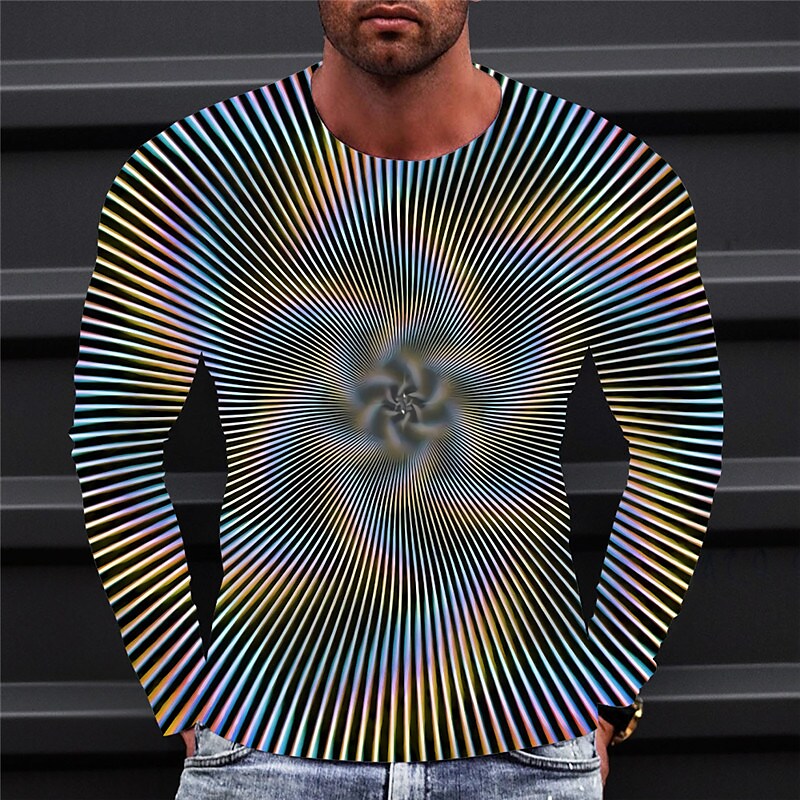 Men's T shirt Tee Tee Graphic Optical Illusion Crew Neck 3D Print Outdoor Casual Long Sleeve Print Top