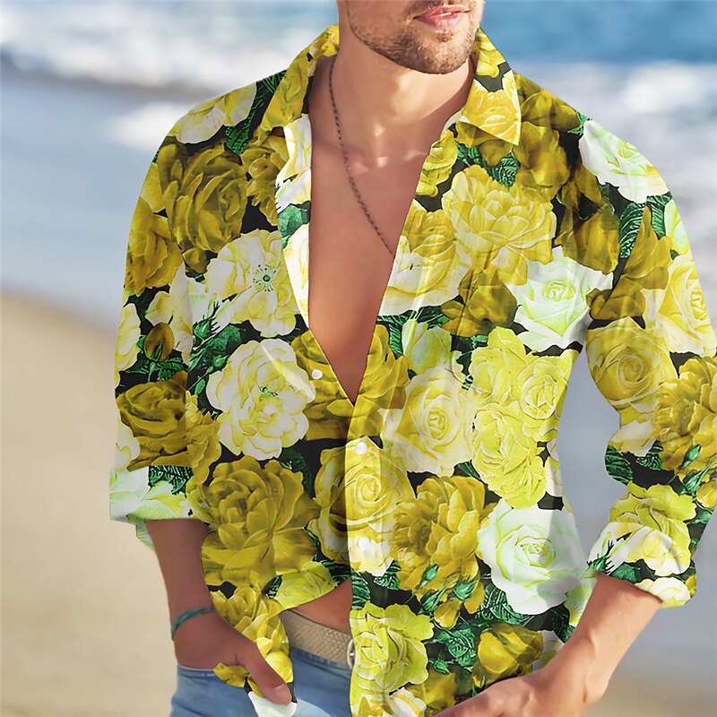 Men's  Shirt Floral Rose Graphic Prints Turndown Outdoor Street Long Sleeve Button-Down Print Fashion Casual Shirt