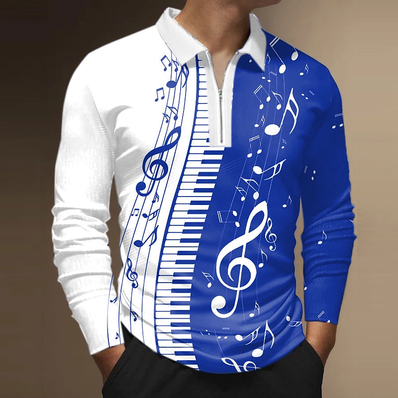 Men's Polo Shirt Golf Shirt Zip Polo Graphic Prints Notes Turndown Out
