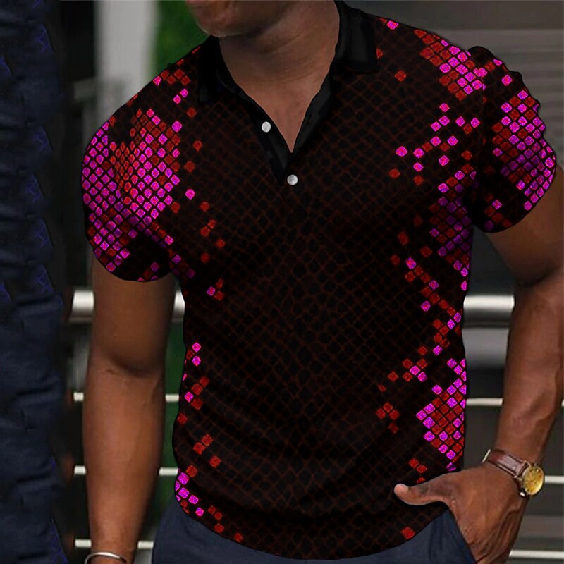 Men's Collar Polo Shirt Golf Shirt Turndown 3D Print Casual Short Slee