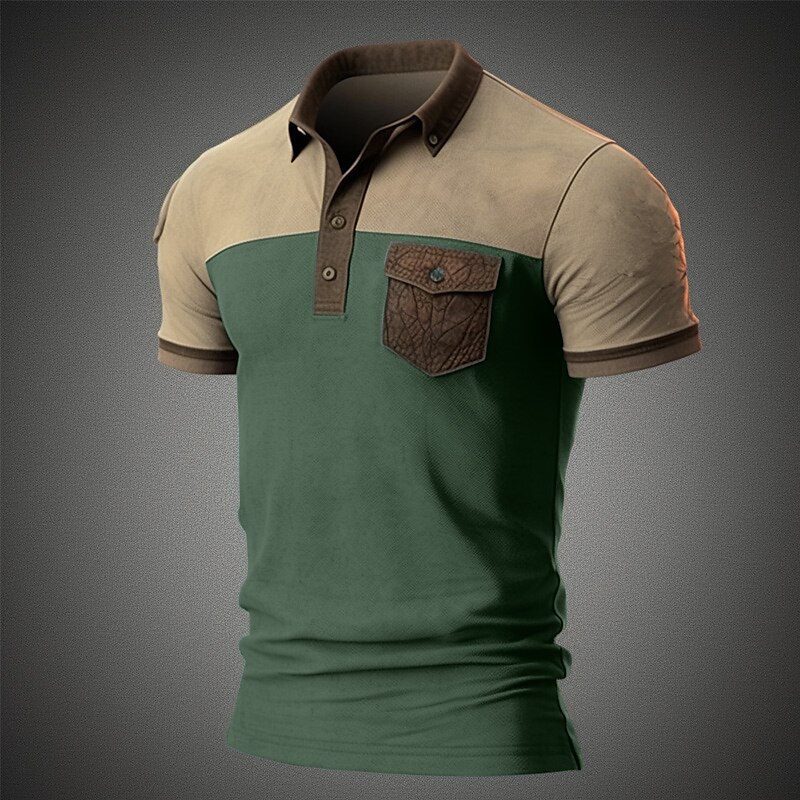 Men's Casual Golf Vacation Fashion Comfortable Breathable Soft Front Pocket Short Sleeve Polo Shirt