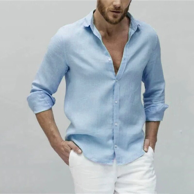 Men's Work Casual Lapel Outdoor Daily Button Comfortable Long Sleeve Shirt