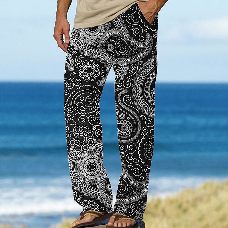 Men's Pants Drawstring Elastic Waist Straight Leg Graphic Prints Comfort Casual Daily Holiday Fashion Trousers 