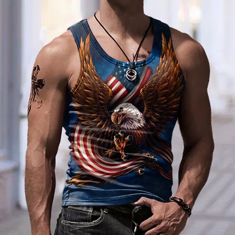 Men's Vest Top Sleeveless Graphic Eagle Animals Crew Neck 3D Print Daily Sports Sleeveless Muscle Top