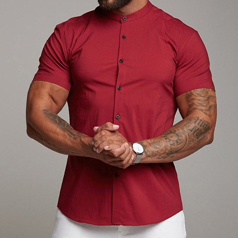 Men's Work Outdoor Casual Plain Collar Fashion Lightweight Comfortable Button Shirt