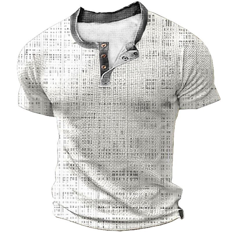 Men's Outdoor Street Fashion Casual Breathable Comfortable Light Waffle Short Sleeve Henley Shirt