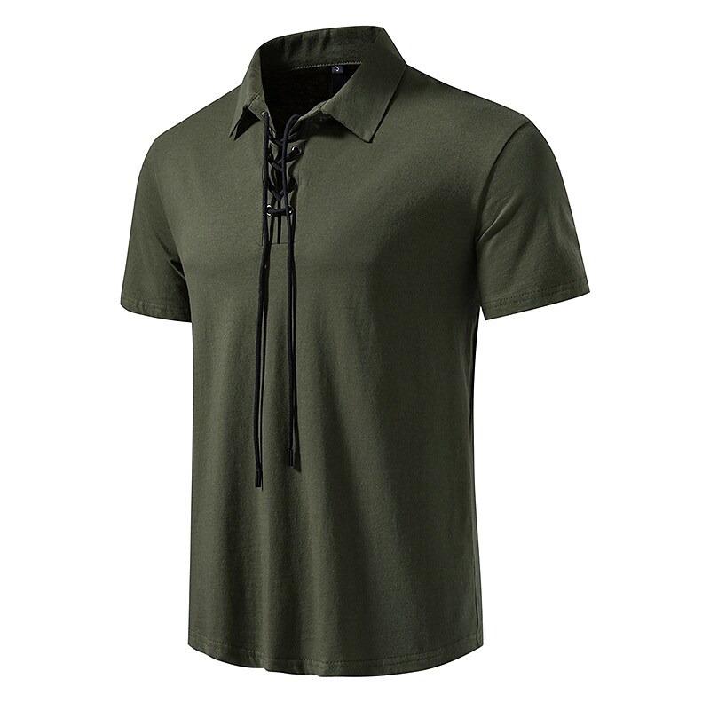 Men's Outdoor Business Casual Comfortable Solid Color Lapel Short Sleeve Henley Shirt