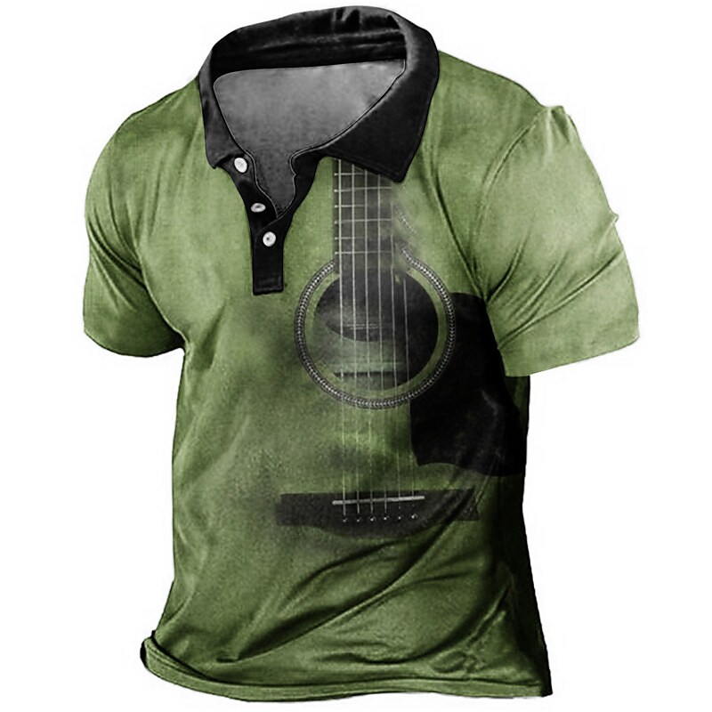 Men's Polo Shirt Golf Shirt Graphic Prints Vintage Guitar Outdoor Stre