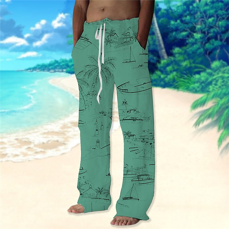 Men's Beach Pants Drawstring Elastic Waist Print Graphic Prints Comfor
