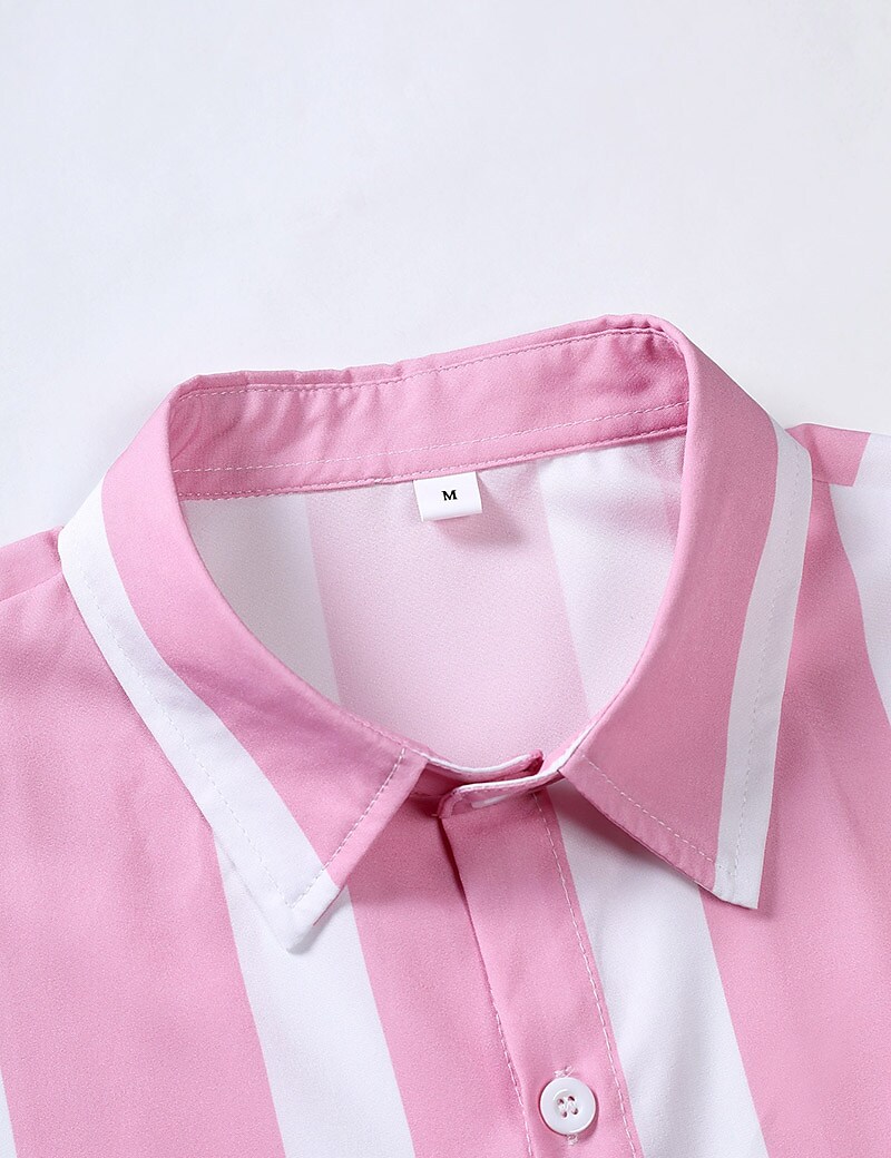 Men's Outdoor Street Casual Vacation Comfortable Breathable Lightweight Stripe Print Lapel Short Sleeve Shirt