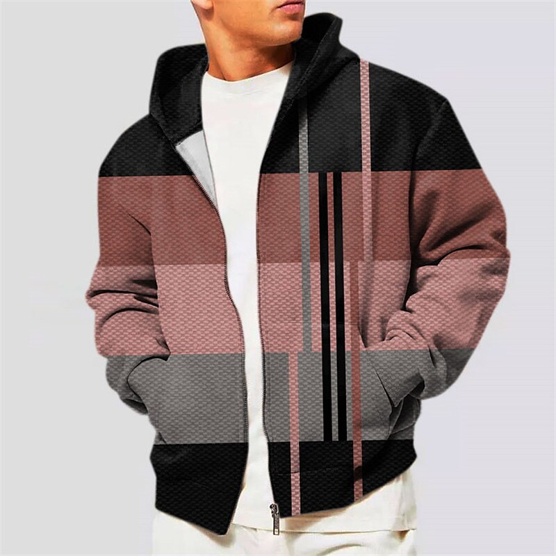 Men's Outdoor Casual Vacation Fashion Comfortable Soft Zipper Print Long Sleeves Hooded Jacket
