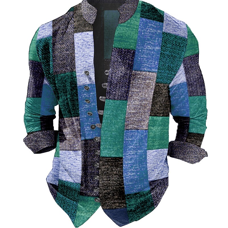Men's Shirt Plaid / Check Graphic Prints Geometry Stand Collar Outdoor Street Long Sleeve Fashion Streetwear Designer Casual Top