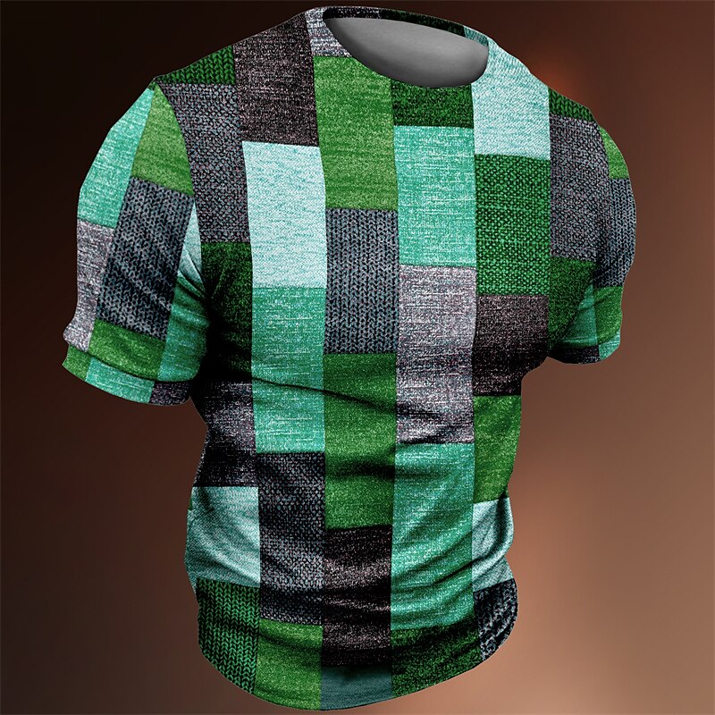 Men's Outdoor Short Street Casual Vacation Breathable Comfortable Light Plaid Short Sleeve T Shirt