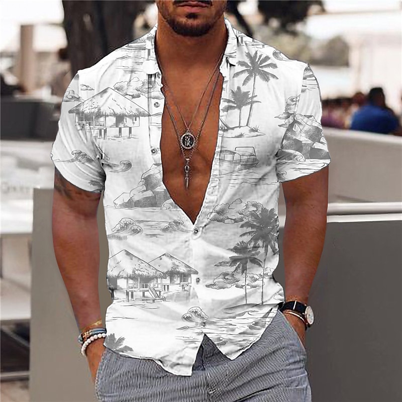 Men's Graphic Shirt Coconut Tree Turndown 3D Print Outdoor Street Shor