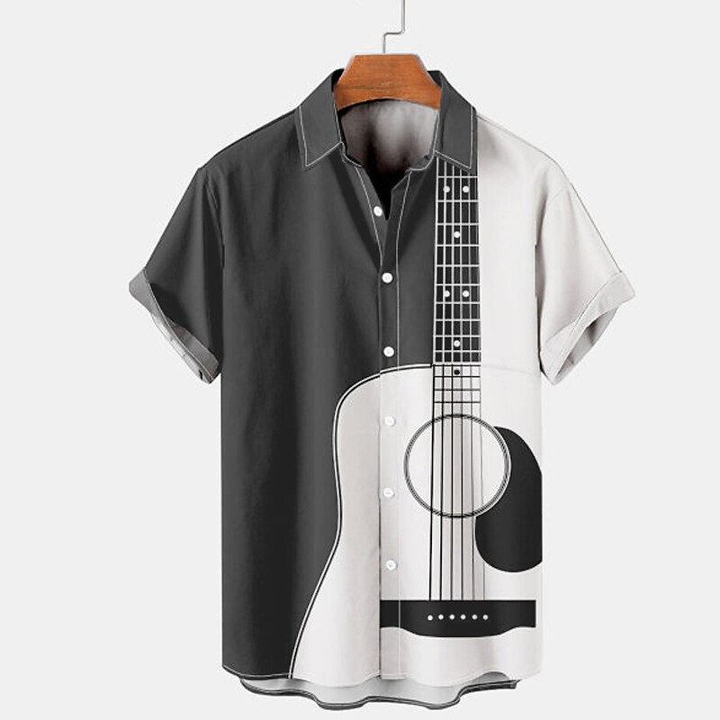 Men's Shirt Button Up Shirt Summer Shirt Short Sleeve Graphic Musical