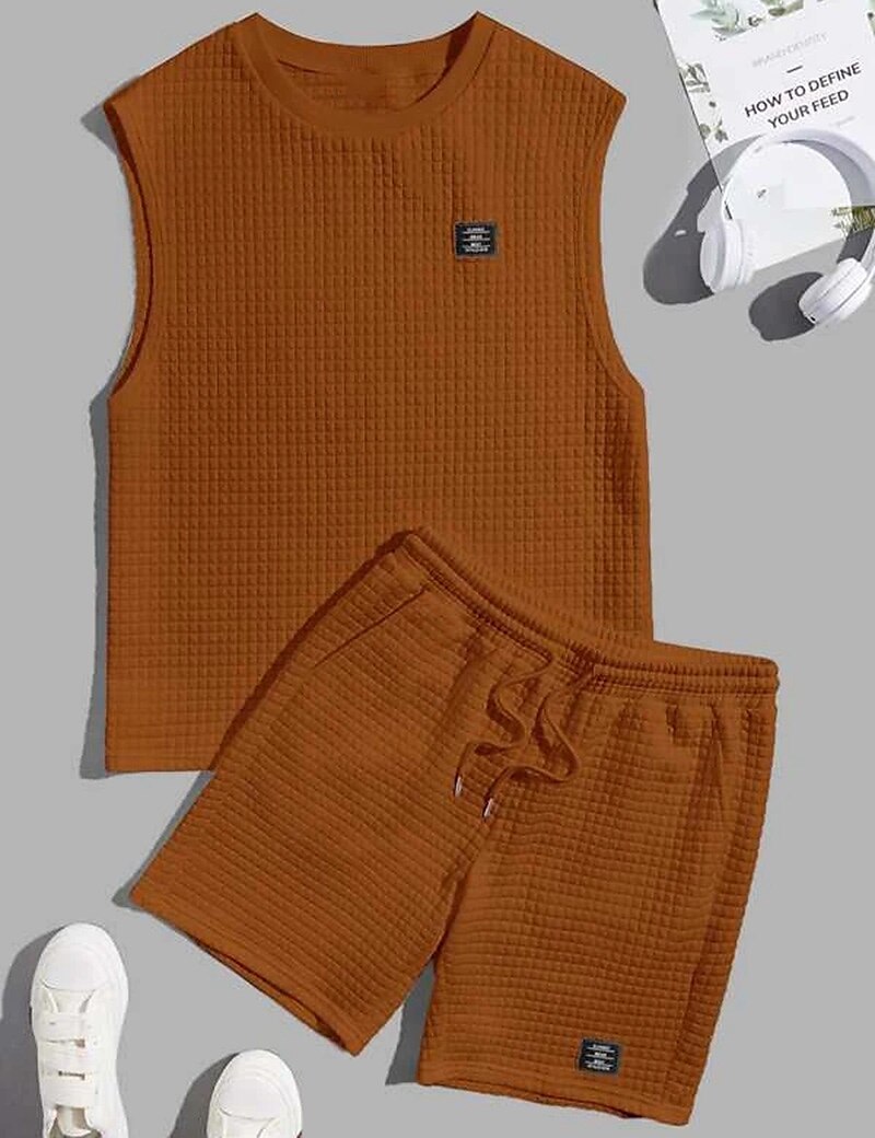Men's Outdoor Vacation Casual Comfortable Breathable Soft Plain Vest Top Shorts Suit