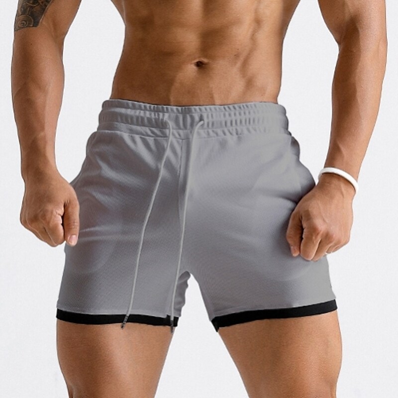 Men's Running Gym Shorts Drawstring Side Pockets Shorts Athletic Breathable Soft Quick Dry Fitness Sportswear 