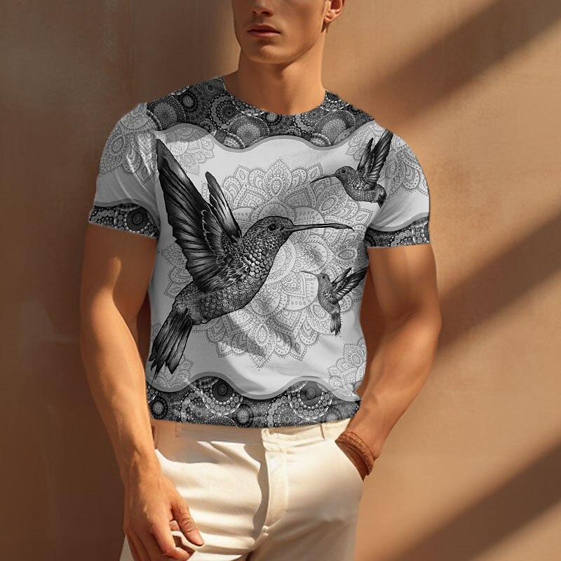 Men's T shirt Graphic Prints Hummingbird Daily Sports Designer Basic Casual Crew Neck Short Sleeve Top