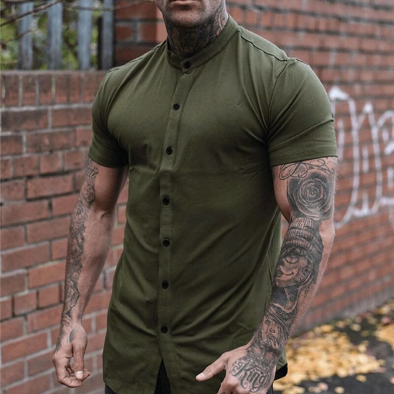 Men's Work Outdoor Casual Plain Collar Fashion Lightweight Comfortable Button Shirt