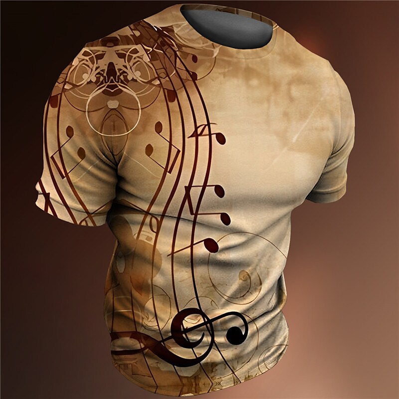 Men's T shirt Graphic Musical Notes Crew Neck 3D Print Outdoor Casual Short Sleeve Print Vintage Top