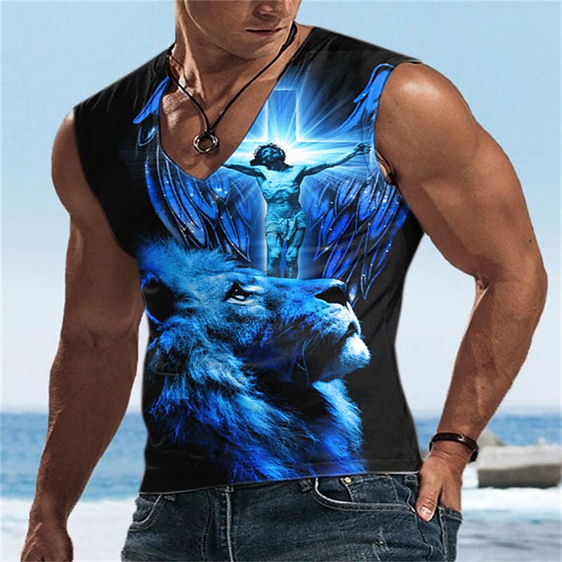 Men's Vest Muscle Sports Sleeveless Print Graphic V Neck T-Shirt