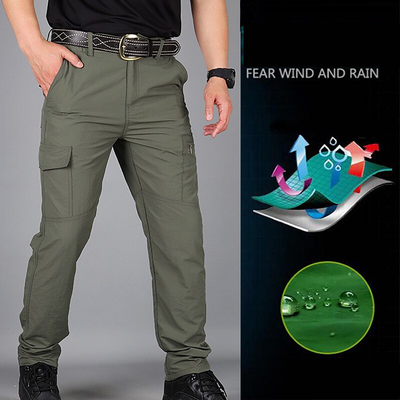 Men's Waterproof Work Pants Hiking Cargo Pants Tactical Pants 6 Pockets Military Summer Outdoor Ripstop Water Resistant Quick Dry Multi Pockets Zipper Pocket Elastic Wais
