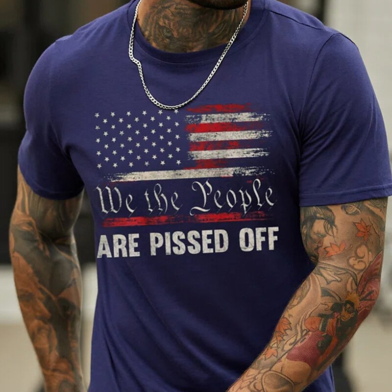 Men's T shirt Graphic Cool Graphic Prints National Flag Crew Neck Vacation Short Sleeves Print Top