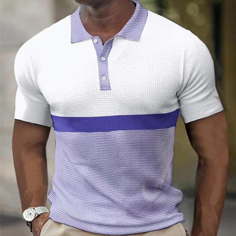 Men's Waffle Casual Street Fashion Comfortable Soft Light Short Sleeve Polo Shirt