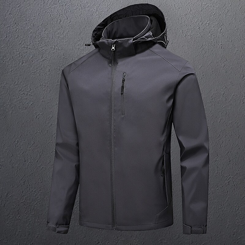 Men's Outdoor Hiking Ski Fishing Zippered Pockets Breathable Wind Proof Water Proof Solid Color Long Sleeve Jacket