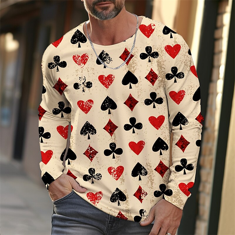 Men's T shirt Tee Graphic Poker Crew Neck Clothing Apparel 3D Print Outdoor Daily Long Sleeve Print Fashion Designer Vintage Top