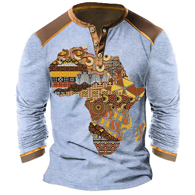 Men's Henley Shirt Graphic Tribal Henley Outdoor Daily Long Sleeve Button-Down Print Ethnic Comfortable Top