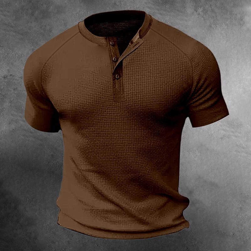 Men's Outdoor Casual Street Vacation Comfortable Breathable Light Plain Short Sleeve Henley Shirt