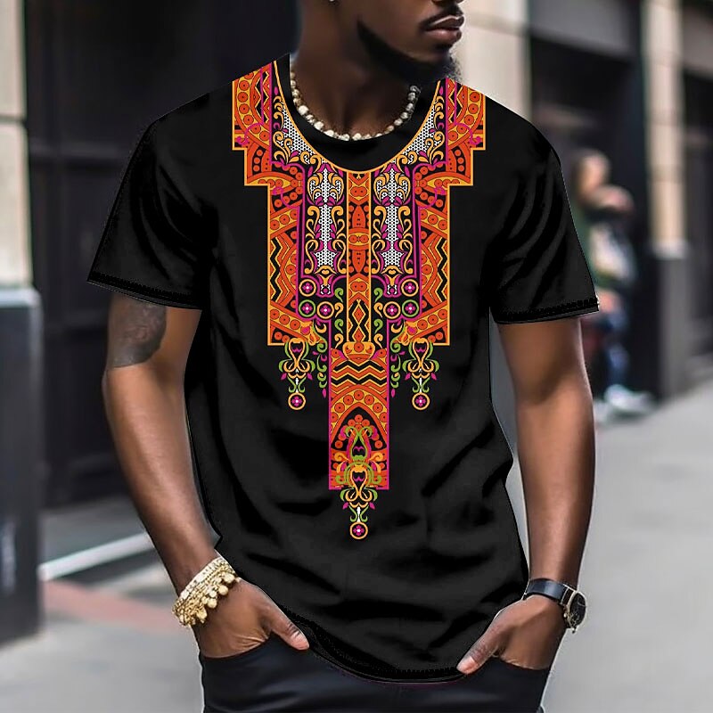 Men's T shirt Graphic Color Block Tribal Crew Neck Clothing Apparel 3D Print Outdoor Daily Short Sleeve Fashion Top