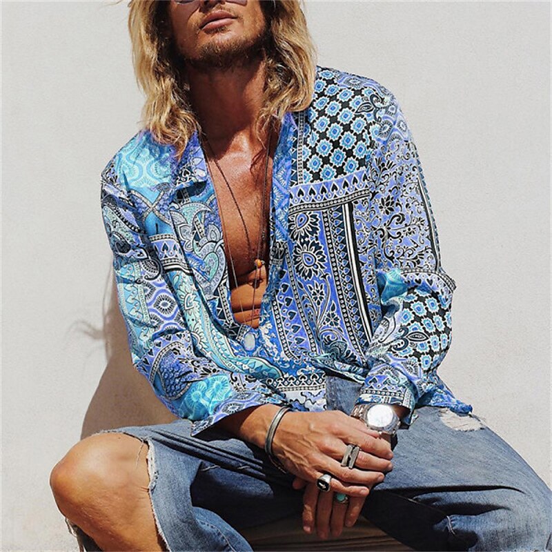 Men's Graphic Shirt Boho Shirt Paisley Tribal Turndown Print Outdoor Street Long Sleeve Button-Down Casual Breathable Shirt 