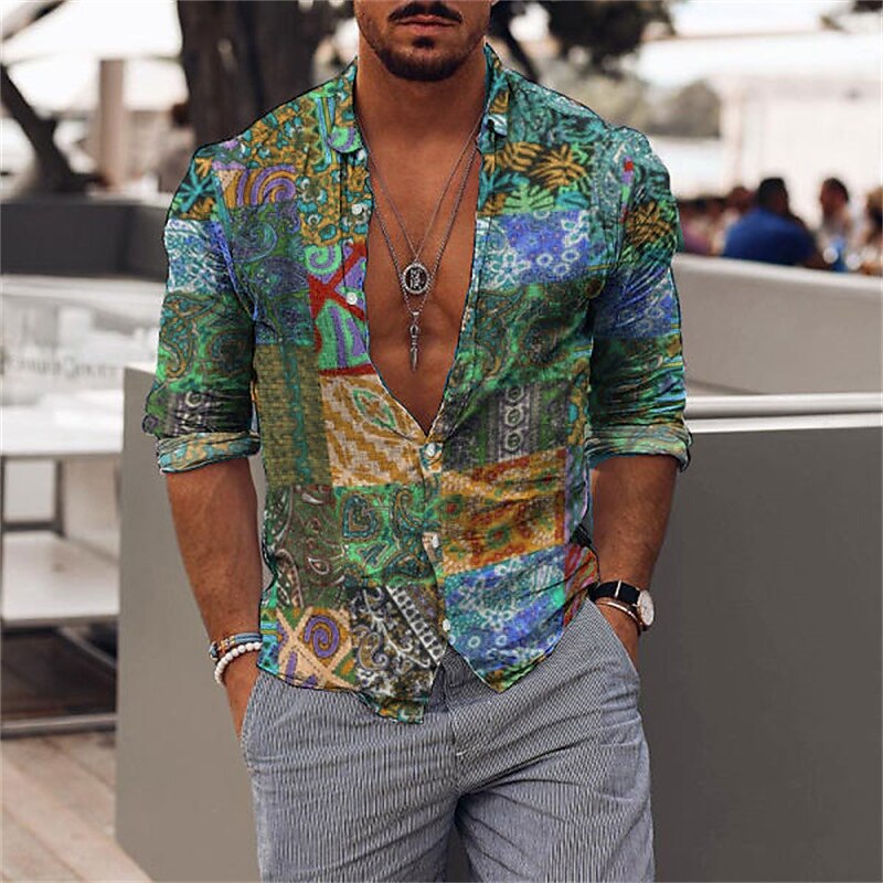 Men's Graphic Shirt Graphic Prints Turndown Print Outdoor Street Long Sleeve Button-Down Casual Breathable Shirt 