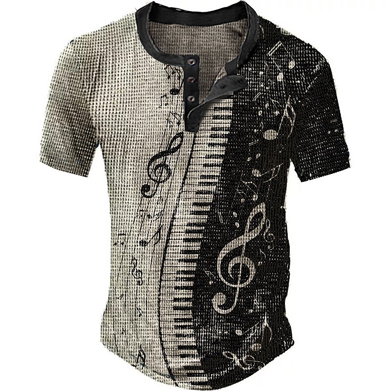 Men's Outdoor Street Fashion Casual Breathable Comfortable Button Light Pattern Print Short Sleeve Henley Shirt
