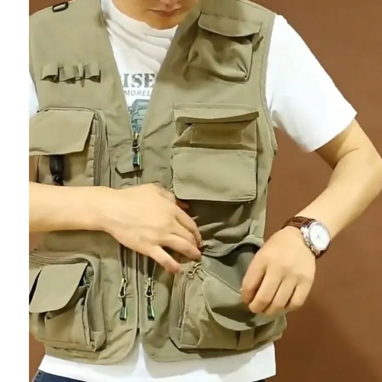 Men's Outdoor Camping Fishing Hunting Quick Dry Muti-pockets Wear Resistant Wind Proof Plain Cargo Vest