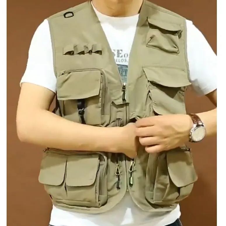 Men's Outdoor Camping Fishing Hunting Quick Dry Muti-pockets Wear Resistant Wind Proof Plain Cargo Vest
