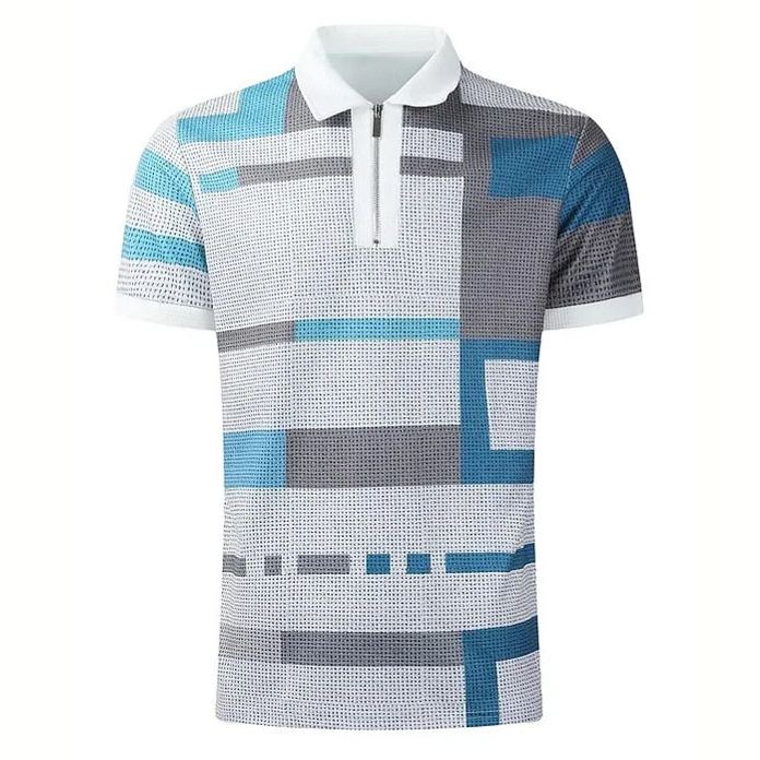 Men's Zip Lapel Shirt Golf Shirt Plaid / Check Graphic Prints Geometry Turndown Outdoor Short Sleeves Zipper Casual Breathable Polo 