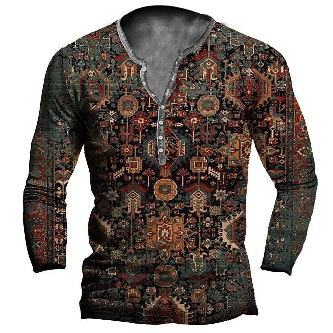 Men's  Henley Shirt Graphic Tribal Henley Print Outdoor Casual Long Sleeve Button-Down Print Vintage Casual Classic T shirt