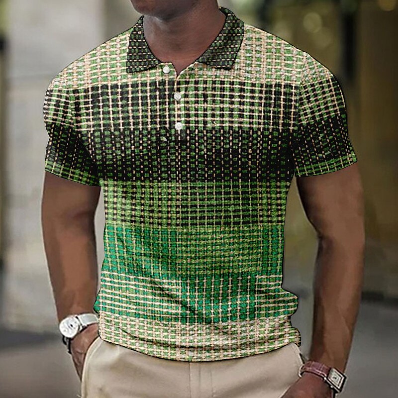 Men's Waffle Outdoor Fashion Street Breathable Comfortable Soft Plaid Short Sleeves Polo Shirt