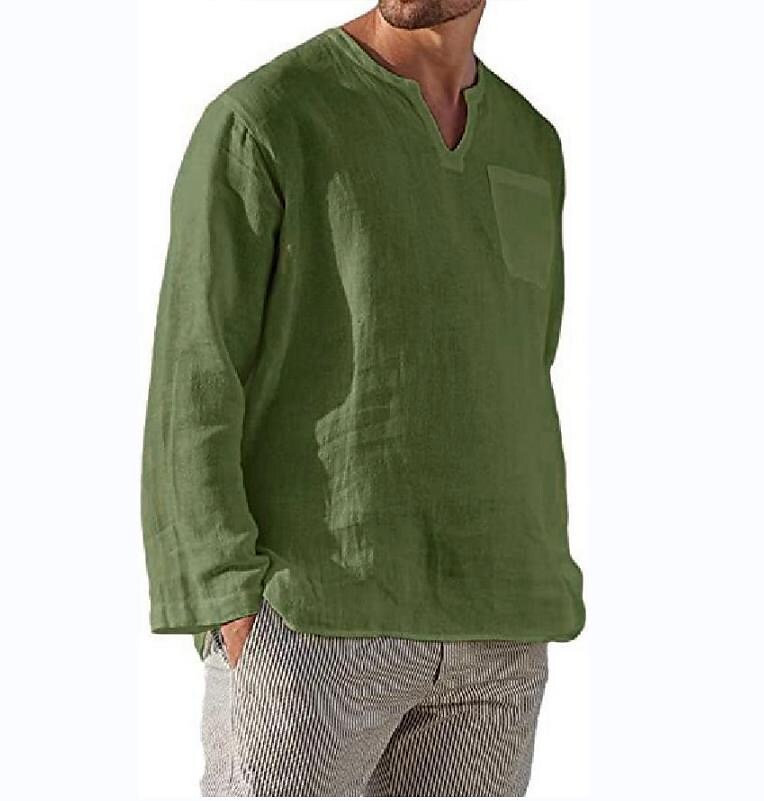 Men's Linen Summer Casual Beach Shirt Collar Blue Solid Color Casual Holiday Top