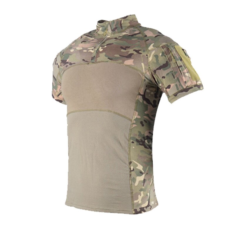 Men's outdoor hiking camping tactics breathable quick dry sweat wicking side pockets camouflage short sleeve