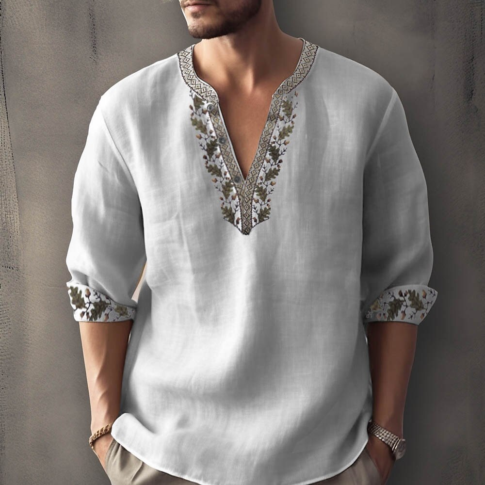 Men's Linen Beach Casual Hawaiian Vacation Breathable Light Long Sleeves Striped Shirt