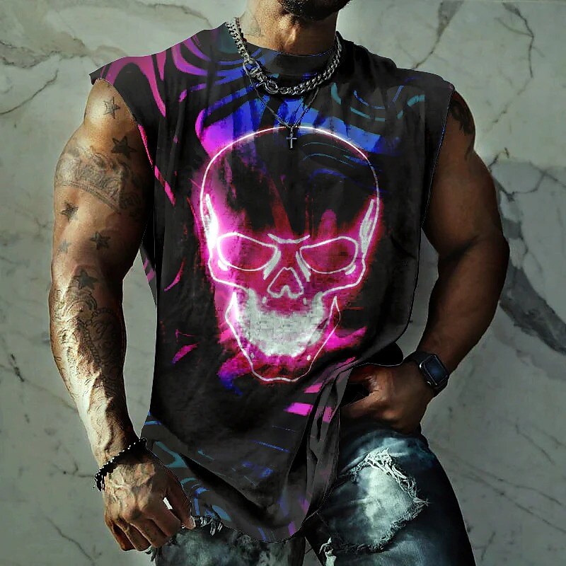 Men's Vest Sleeveless T Shirt Graphic Skulls Crew Neck 3D Print Daily Sports Sleeveless Print Muscle Top