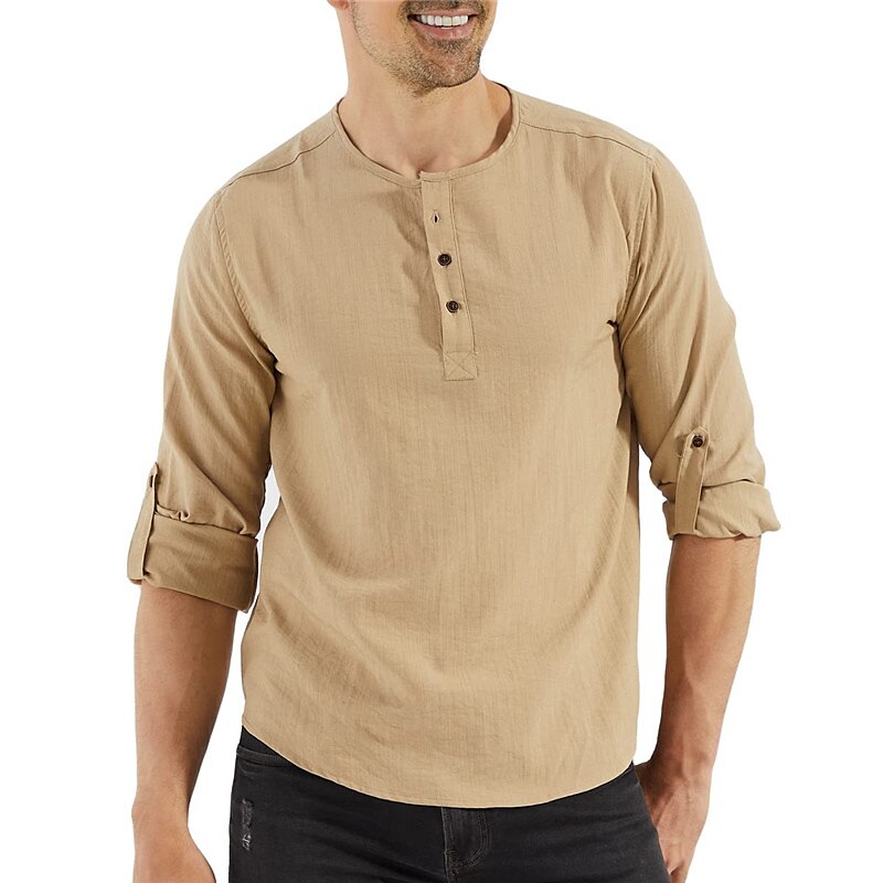 Men's Outdoor Street Fashion Vacation Comfortable Breathable Soft Plain Long Sleeve Shirt